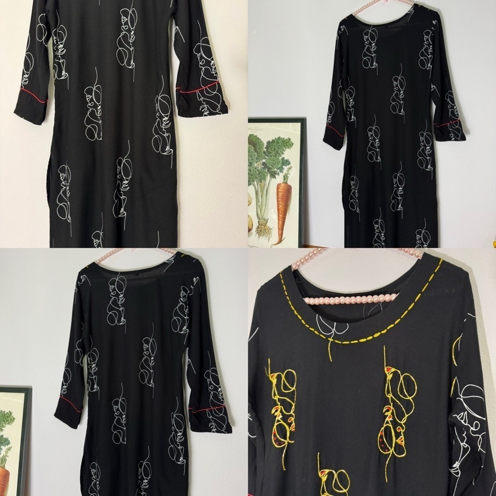 Unbranded black intertwined couple embroidered faces dress size Large - Picture 11 of 16
